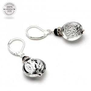 Pastiglia notte argent crepato - boucles d'oreilles dormeuses argent bijoux en veritable verre de murano de venise