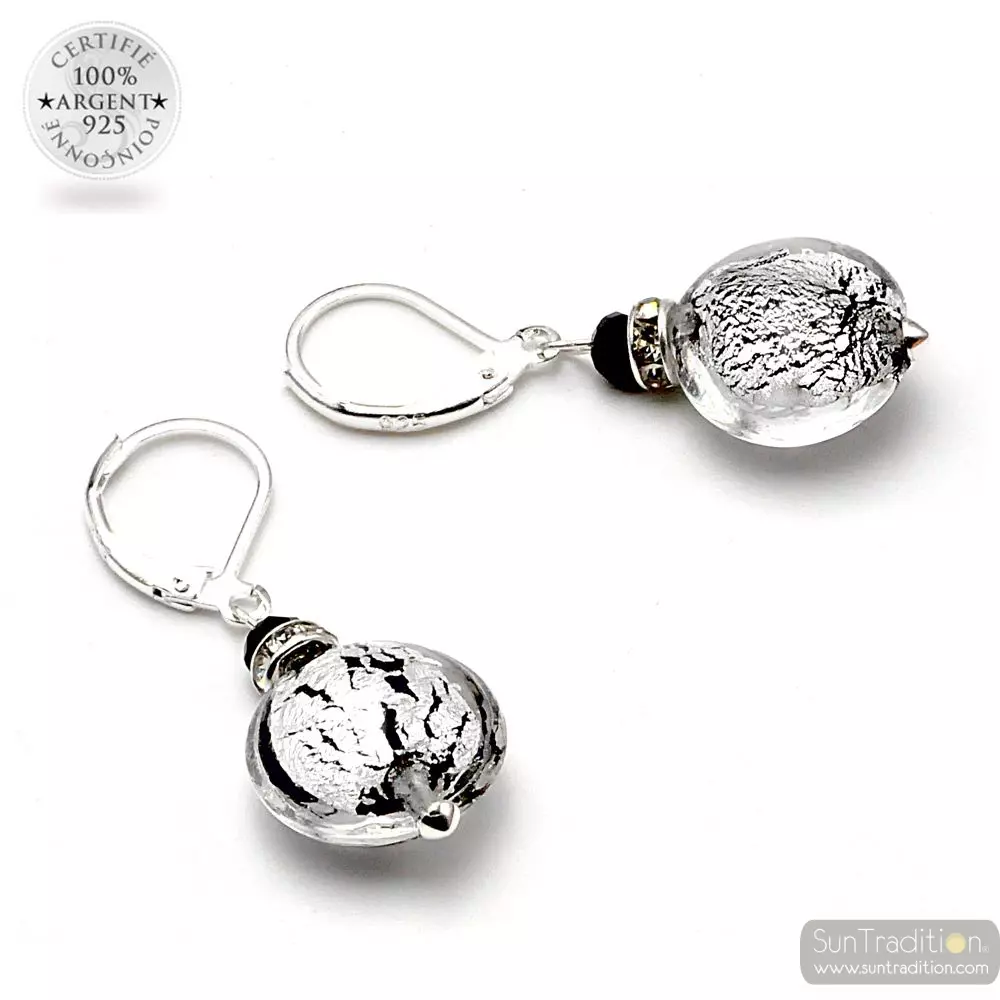 Pastiglia crepato srebrne - kolczyki crepato srebrne - szkło prawdziwe murano szklana biżuteria z wenecji