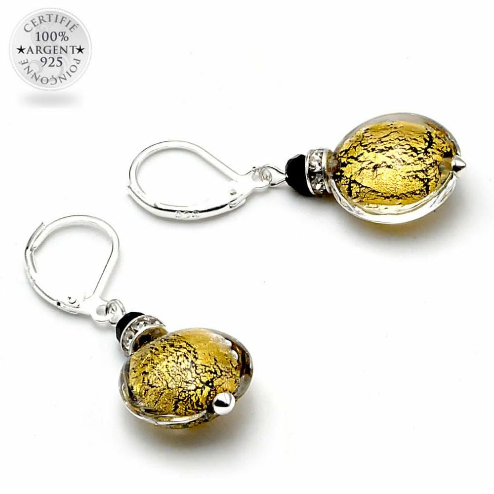 Pastiglia oro crepato - aretes oro gancho cerrado joyas de cristal de murano de venecia