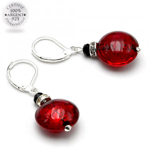 Pastiglia notte rojo - aretes rojos gancho cerrado joyas de cristal de murano de venecia