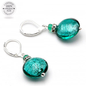 Pastiglia notte esmeralda - aretes verde esmeralda gancho cerrado joyas de cristal de murano de venecia