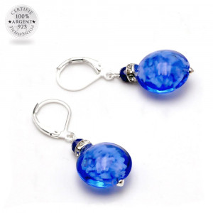 Leverback blue navy earrings jewelry real glass murano from venice