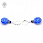 Boucles d'oreilles dormeuses bleu marine en veritable verre de murano de venise