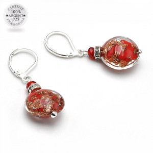 Pastiglia notte aventurine rouge - boucles d'oreilles dormeuses aventurine rouge en veritable verre de murano de venise