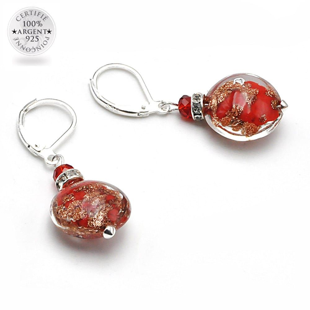 Pastiglia notte aventurine red - leverback aventurine red earrings jewelry real glass murano from venice