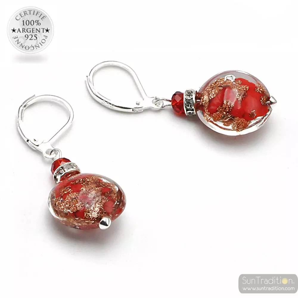 Pastiglia notte aventurine red - leverback aventurine red earrings jewelry real glass murano from venice
