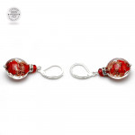 Boucles d'oreilles dormeuses aventurine rouge en veritable verre de murano de venise