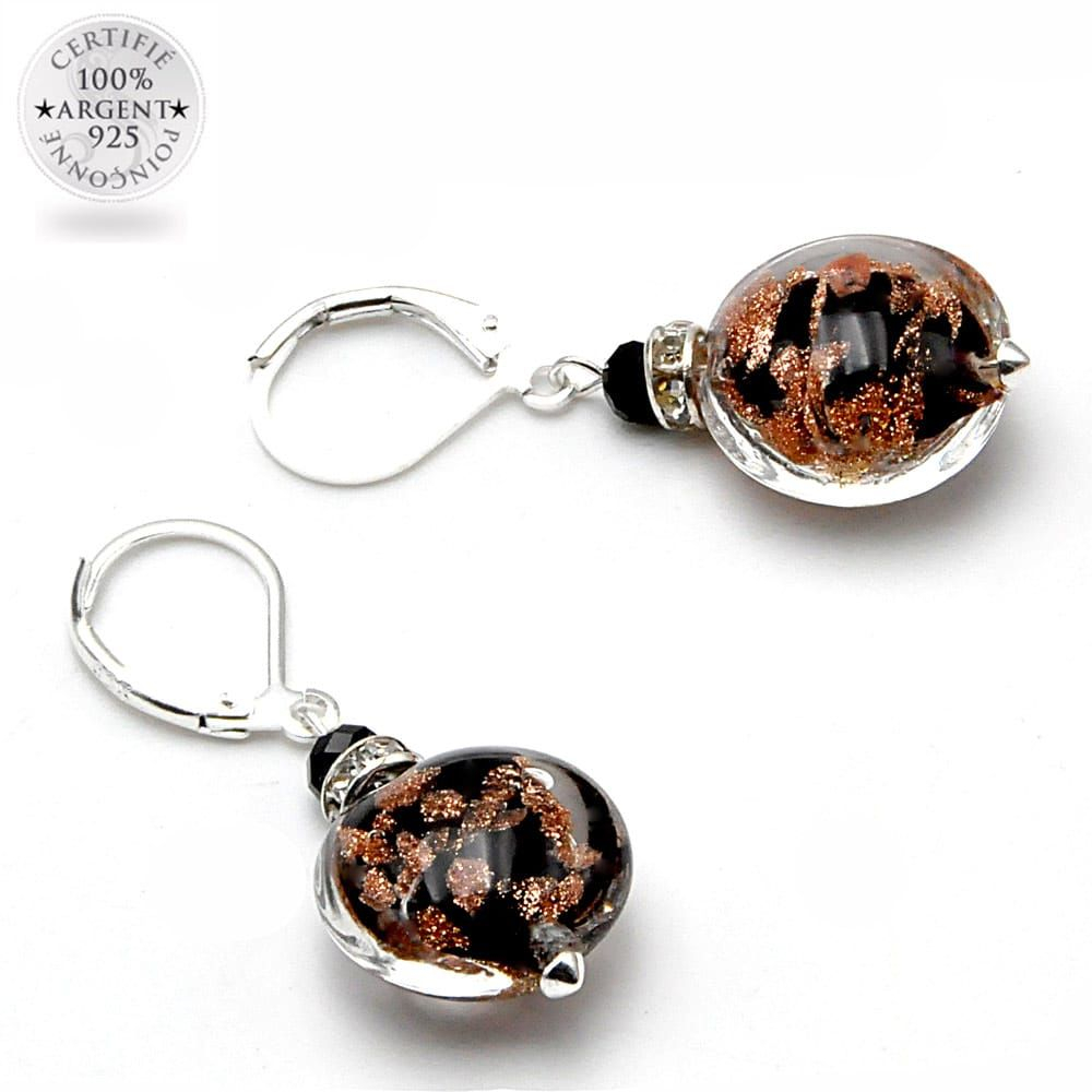 Leverback aventurine black earrings jewelry real glass murano from venice