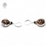 Brincos aventurine pretos fecho em clip de cristal murano de veneza 