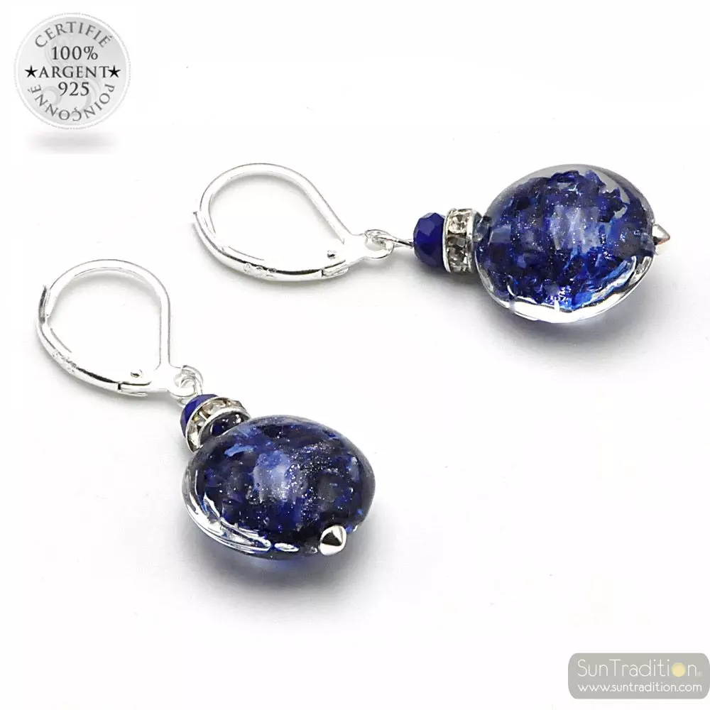 Pastiglia notte aventurine navy blue - leverback aventurine navy blue earrings jewelry real glass murano
