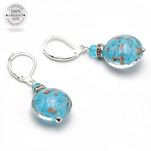 Pastiglia notte aventurine bleu ciel - boucles d'oreilles dormeuses aventurine bleu ciel verre de murano