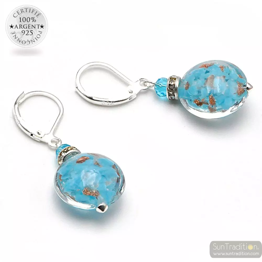 Pastiglia notte aventurine sky blue - leverback aventurine sky blue earrings jewelry real glass murano