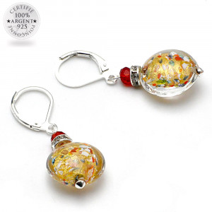 Multicoloured gold earrings made of real murano glass from venice