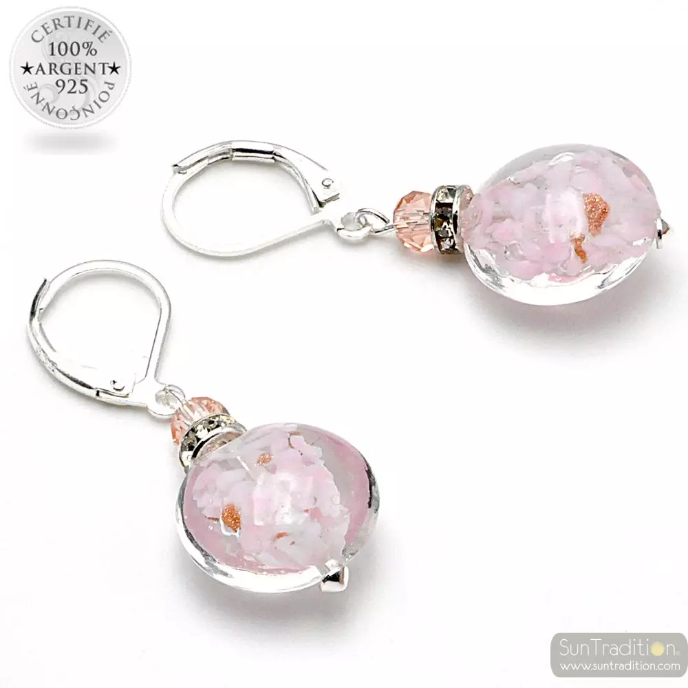 Pastiglia notte aventurine rose - leverback aventurine pink earrings jewelry real glass murano from venice