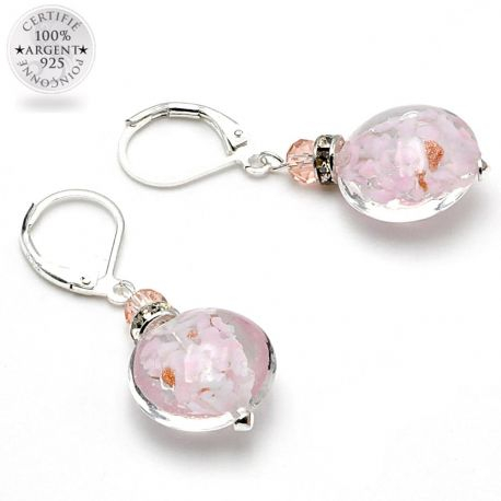Oorbellen roze aventurijn sieraden gemaakt van echt murano glas uit venetië 