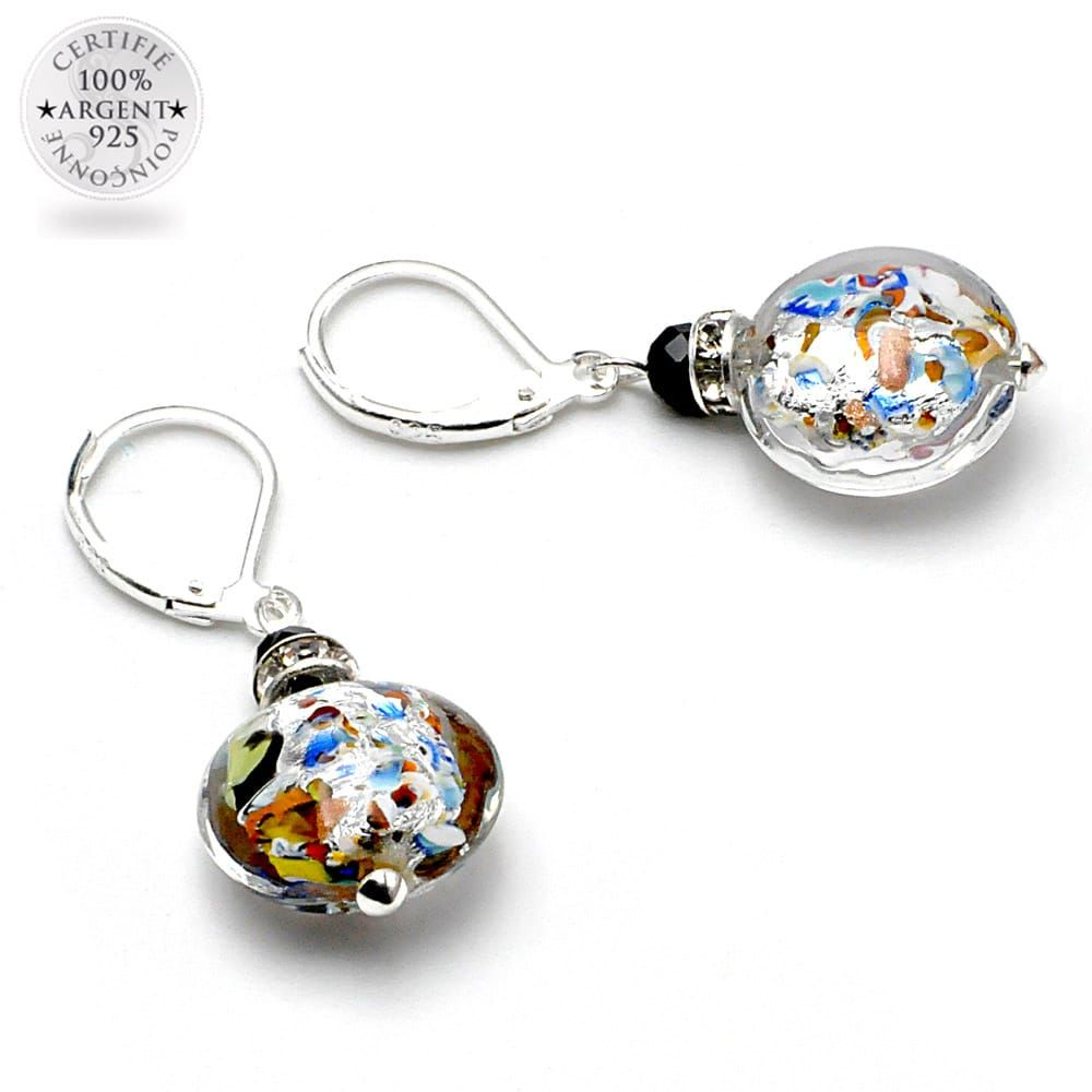 Pastiglia notte multicoloured silver - leverback multicoloured silver earrings murano glass