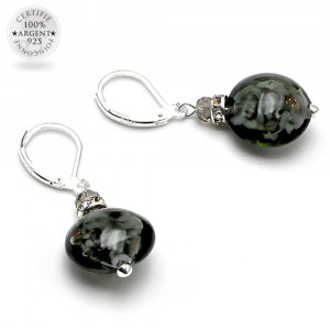 Pastiglia notte aventurine grey - leverback aventurine grey earrings jewelry real glass murano from venice