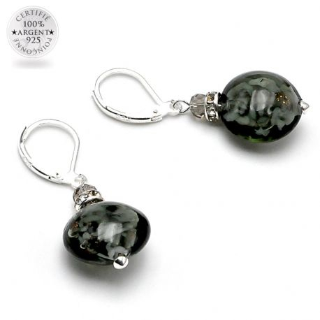Leverback aventurine grey earrings jewelry real glass murano from venice 