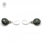 Boucles d'oreilles dormeuses aventurine gris en veritable verre de murano de venise 