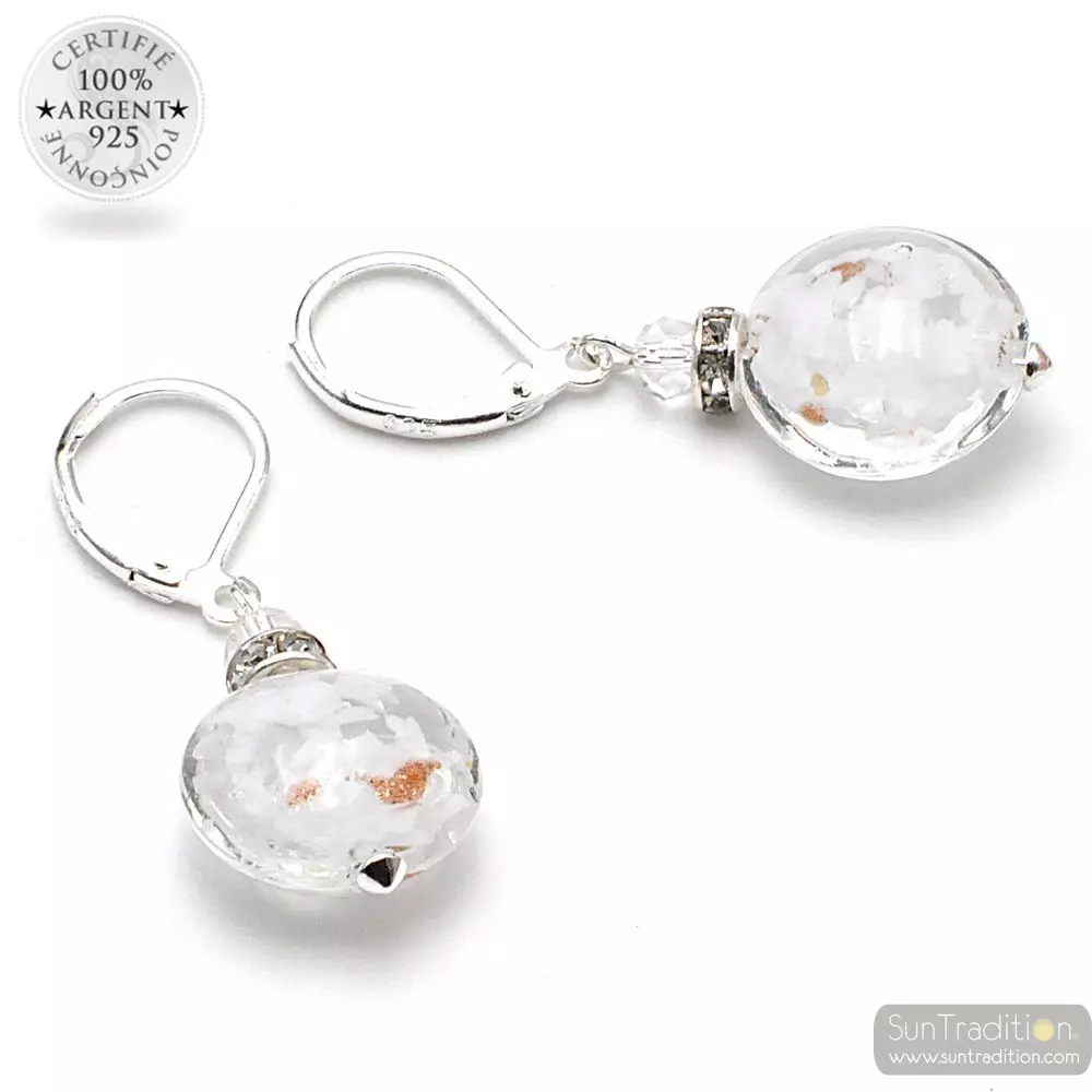 Pastiglia notte aventurine white - leverback aventurine white earrings jewelry real glass murano from venice