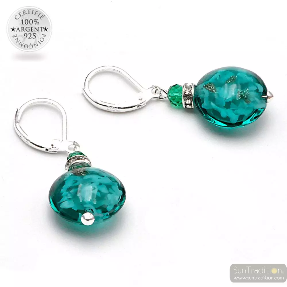 Pastiglia notte emerald green aventurin - leverback emerald green aventurin earrings jewelry real glass murano from venice