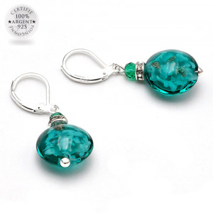 Boucles d'oreilles dormeuses vert emeraude aventurine verre de murano 