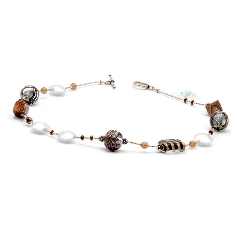  halsband silver smycken murano glas bariole brun