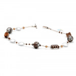  halsband silver smycken murano glas bariole brun