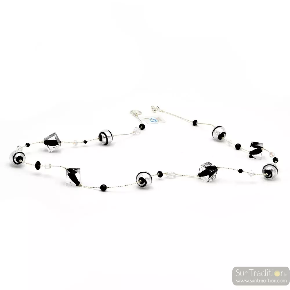 Rumba noir - collier perles cube noir en verre de murano de venise
