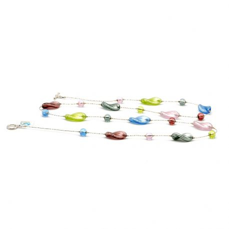 Necklace long silver multi-colored genuine murano glass
