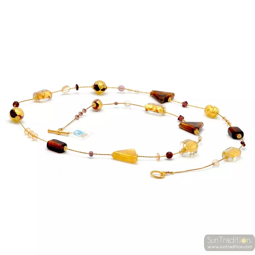 Asteroide amber long - long amber murano glass necklace gold genuine murano glass