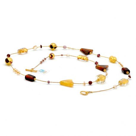 Necklace long amber gold genuine murano glass