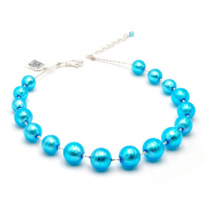 Ball bleu clair - collier bleu clair bijou en veritable verre de murano de venise