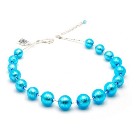 Clear blue murano glass necklace of venice
