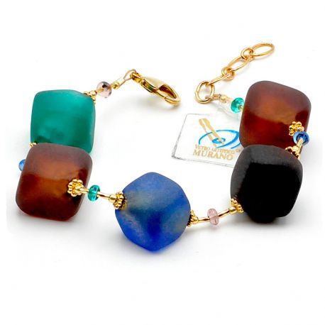 Blue and brown large beads bracelet - blue and brown murano glass bracelet venitian and italian jewel