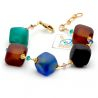 Pulsera perlas de vidrio castaño y azul - pulsera azul y castaño de verdadero cristal de murano
