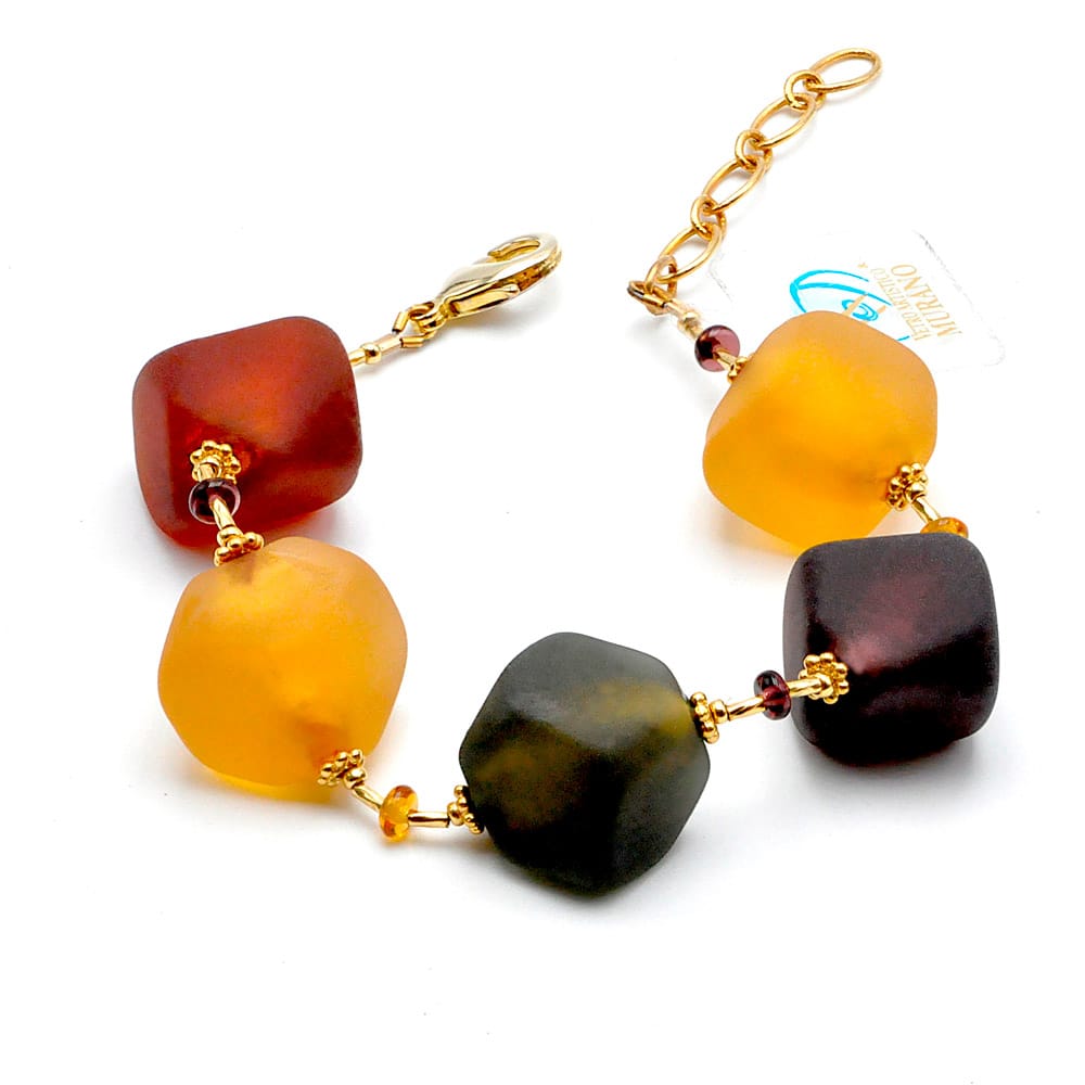 Large gold glass pearls bracelet - gold and glass murano bracelet venitian jewellry italy
