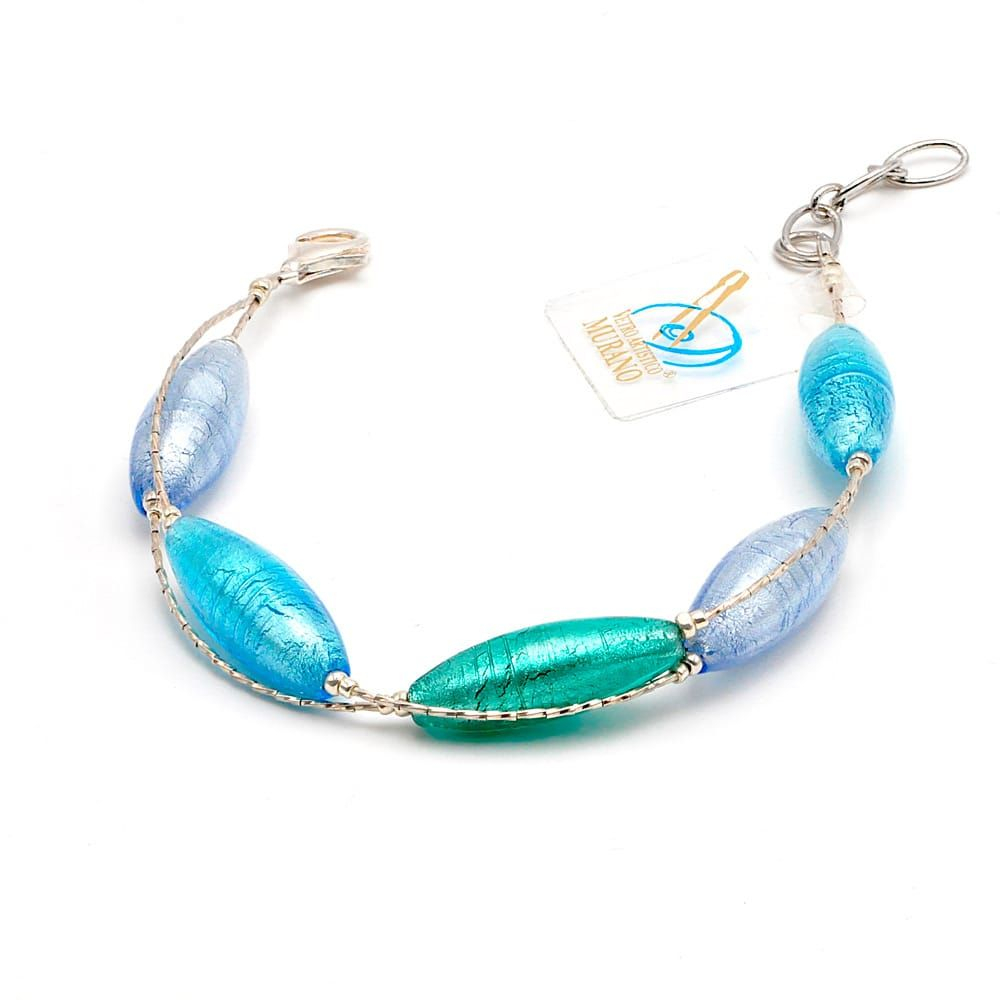 Oliver bleu - bracelet murano bleu en argent veritable verre de venise