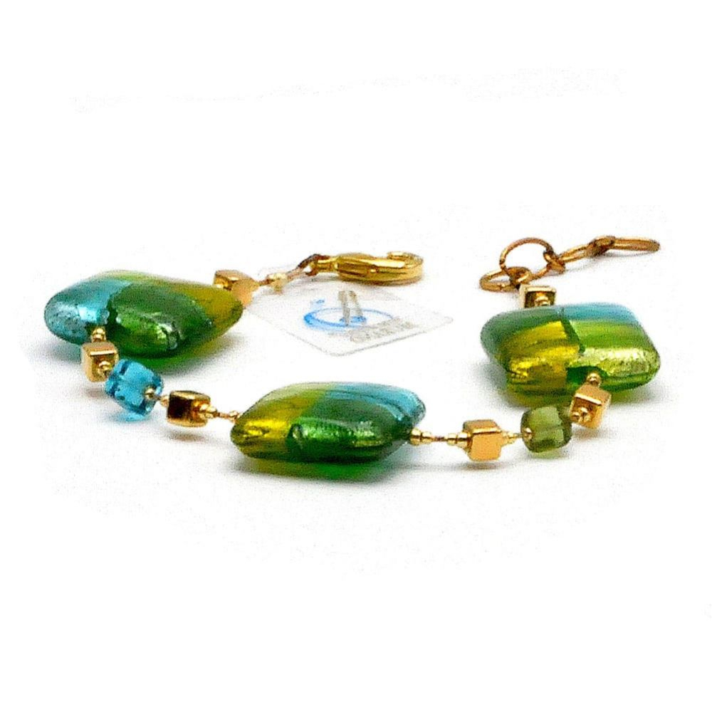Quadrifoglio vert - bracelet vert en or veritable verre de murano de venise