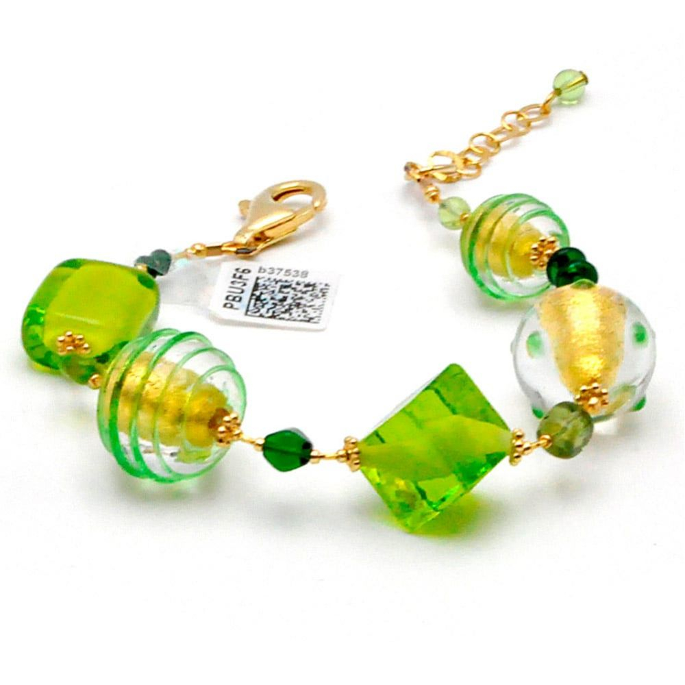 Jojo vert et or - bracelet vert et or en veritable verre de murano de venise