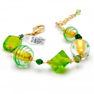 Jojo vert et or - bracelet vert et or en veritable verre de murano de venise