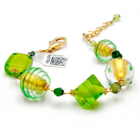 Pulseira verde e ouro genuíno de cristal de murano de veneza