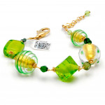 Pulseira verde e ouro genuíno de cristal de murano de veneza