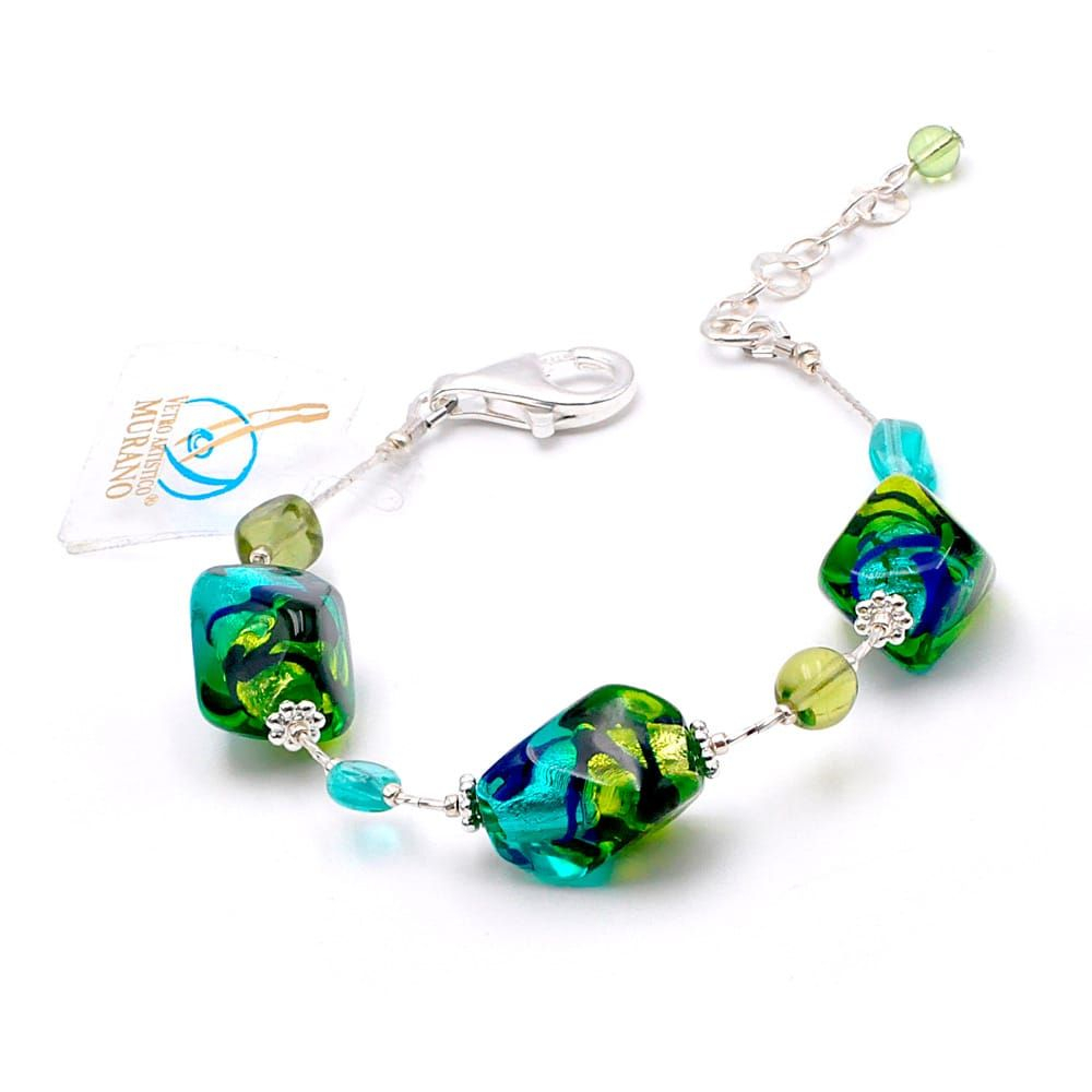 Sasso bicor verde - pulseira de vidro murano verde e azul de veneza