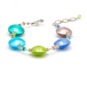 Pastiglia multicolore - bracelet multicolore en argent veritable verre de murano de venise