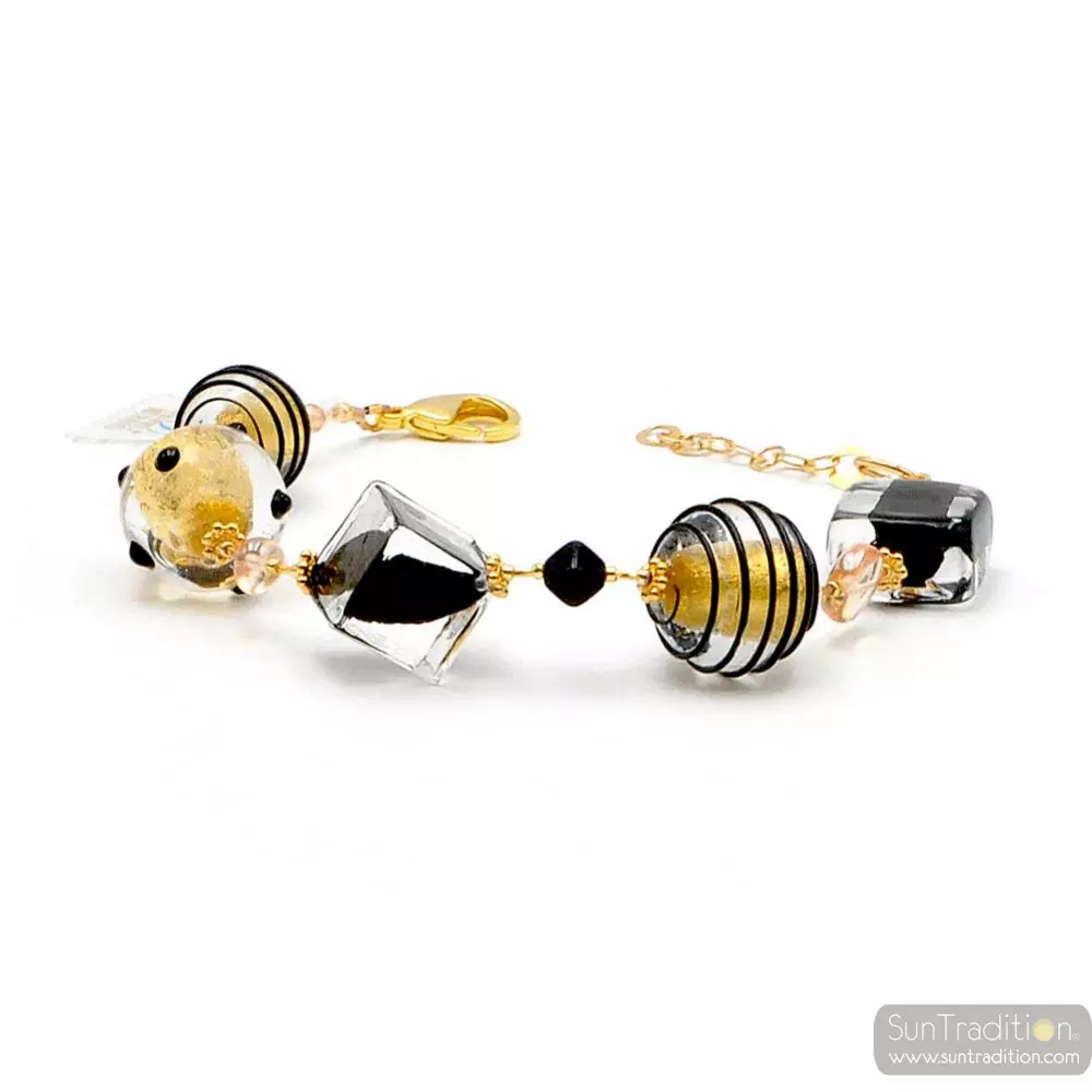 Jojo black and gold - black and gold murano glass bracelet from venice