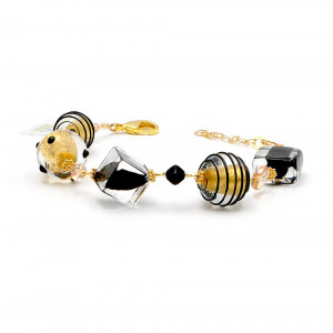 Jojo noir et or - bracelet or en veritable verre de murano de venise