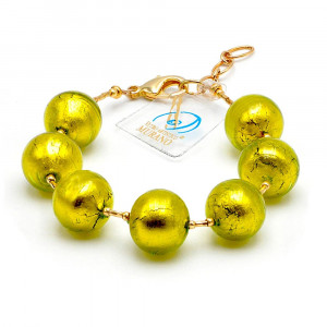 Ball verde lime - bracciale palla verde lime in vero vetro di murano da venezia palla verde lime