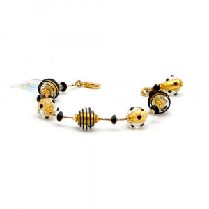 Jojo mini black and gold - black and gold murano glass bracelet from italy