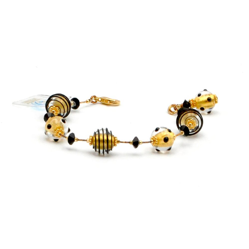 Jo-jo mini negro y oro pulsera de verdadero vidrio artistico de murano venecia